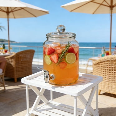 Distributeur de Boissons en Verre avec Robinet pour Réfrigérateur et Comptoir, Distributeur de Boissons en Verre Épaissi pour Eau, Jus, Thé Glacé, Fêtes et Réceptions en Plein Air