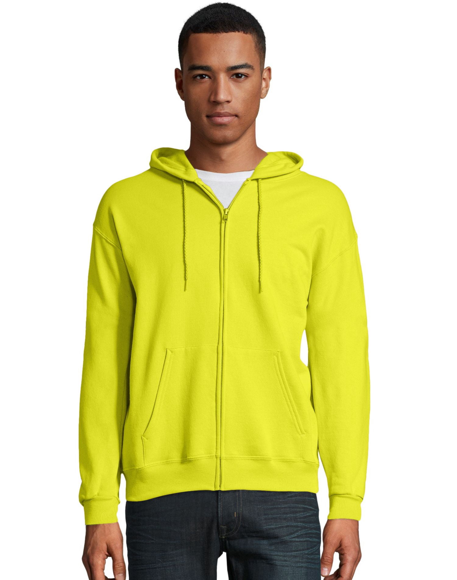 Hanes Mens ComfortBlend EcoSmart Full Zip Hoodie, M, Safety Green, M