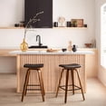 thumbnail image 2 of Bouclair Black Faux Leather and Walnut Wood Backless Stool, 2 of 8