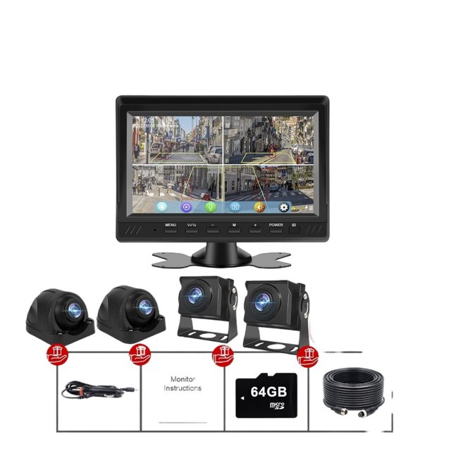 7" AHD 4CH Truck Monitor BSD Recording DVR 1080P Car Rear View Camera Vehicle IPS Touch Screen Right Outside Speaker ,Clear Images