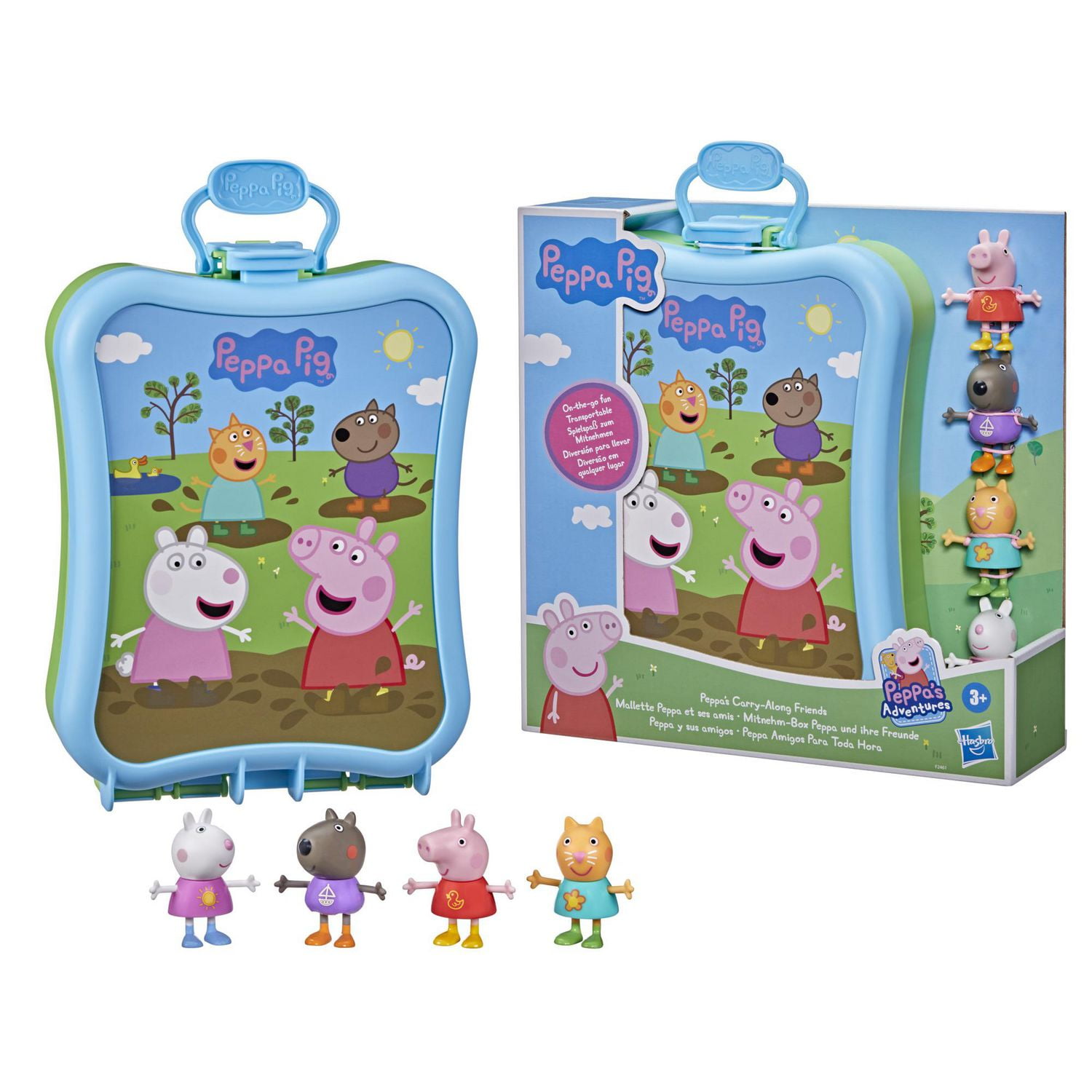 Peppa Pig Peppa's Adventures, Mallette Peppa et ses amis avec 4 figurines et mallette de transport, dès 3 ans