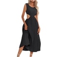 thumbnail image 2 of Moins de 10, Robe Plissée Sans Manches à Taille Dévoilante Unie pour Femme, Robe Sans Manches Unie Stylée avec Design Plissé et Style à Taille Dévoilante pour un Style Moderne, 2 of 7