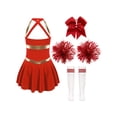 thumbnail image 4 of Runhomal Costume de Pom-Pom Girl pour Filles Enfants Halloween Carnaval Uniforme de Cheerleading Robe de Danse Sans Manches avec Pompons A Rouge 14, 4 of 7