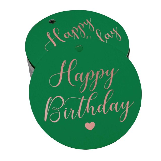 Inkdotpot 50 - Pack Happy Birthday Favor Paper Tag Craft Real Rose Gold Foil Hang Tag