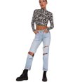 thumbnail image 4 of Opperiaya Tops Manches Longues Femme Imprimé Licol T-shirt Midriff-baring Blouse, 4 of 4