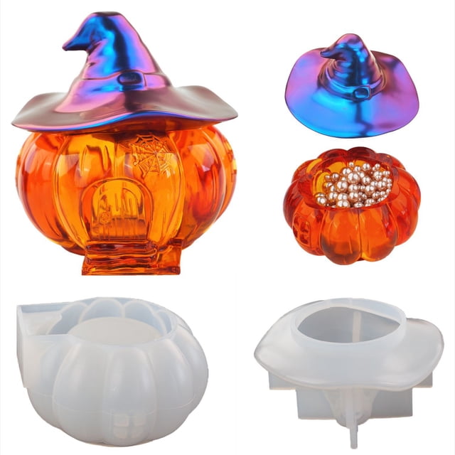 Halloween Pumpkin Shaped Box Silicone Mold With A Witch Hat Shaped Lid Mold