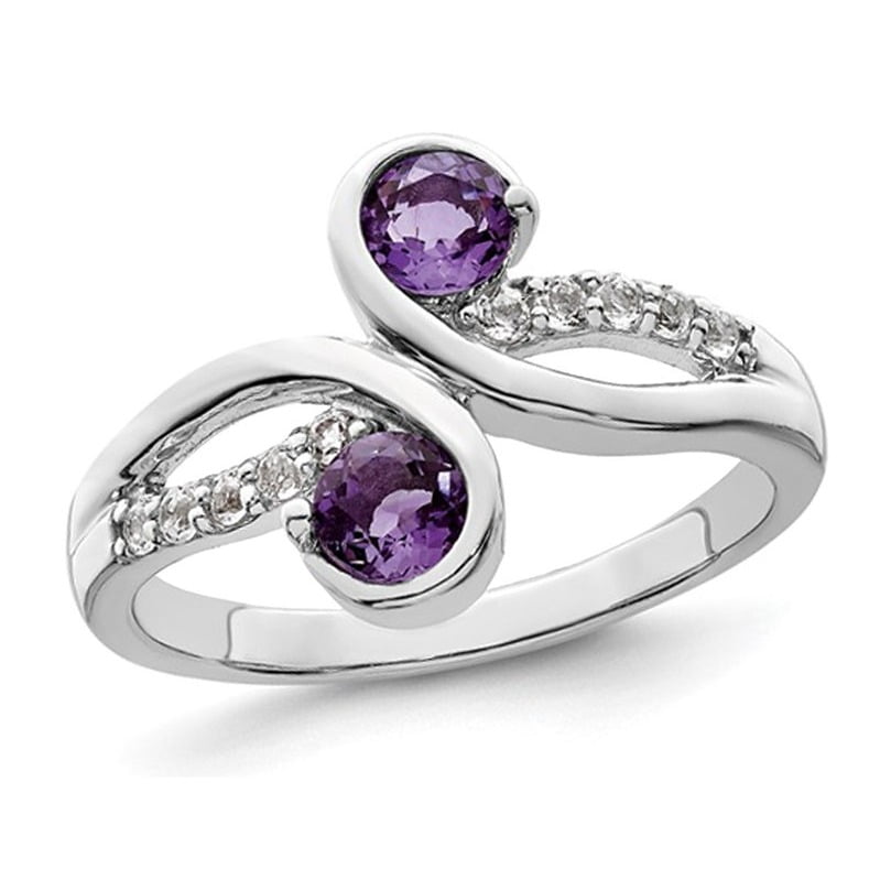 Bague en Argent Sterling avec Améthyste et Topaze Blanche de 7/10 Carat (ctw)