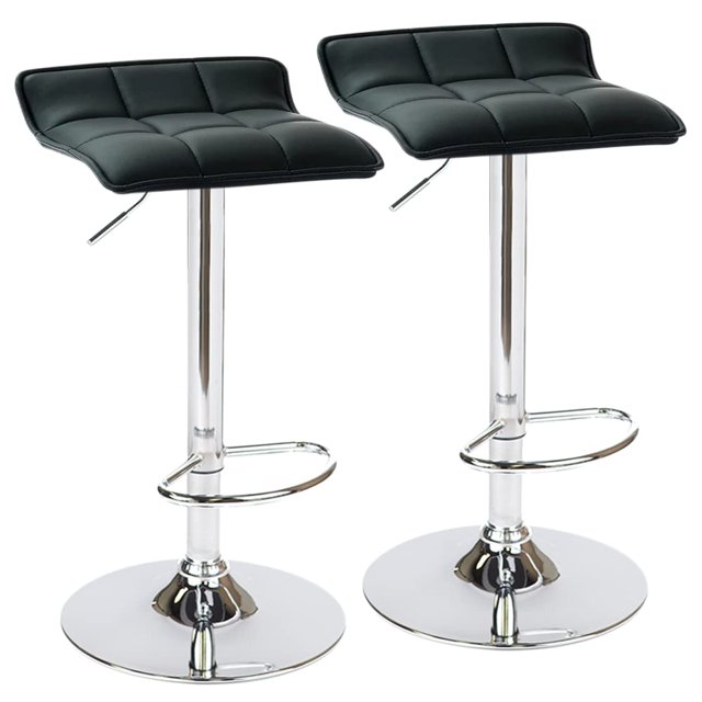Bronte Living Leatherette Bar Stool with Adjustable Height, 360 Swivel Design and Pedestal Base with Footrest for Kitchen, Bar, Kitchen Island - Series Patricia - Set of 2