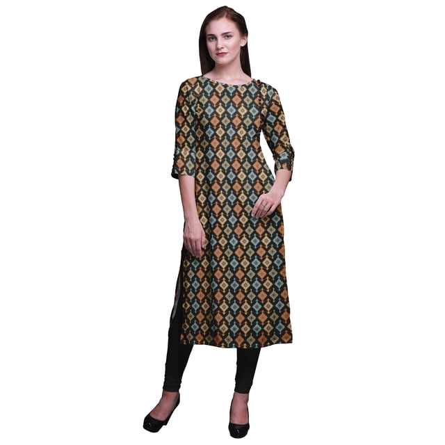 Bimba Kurtis Droits pour Femmes Longue Robe Kurti Imprimée Haut Indien à Manches 3/4