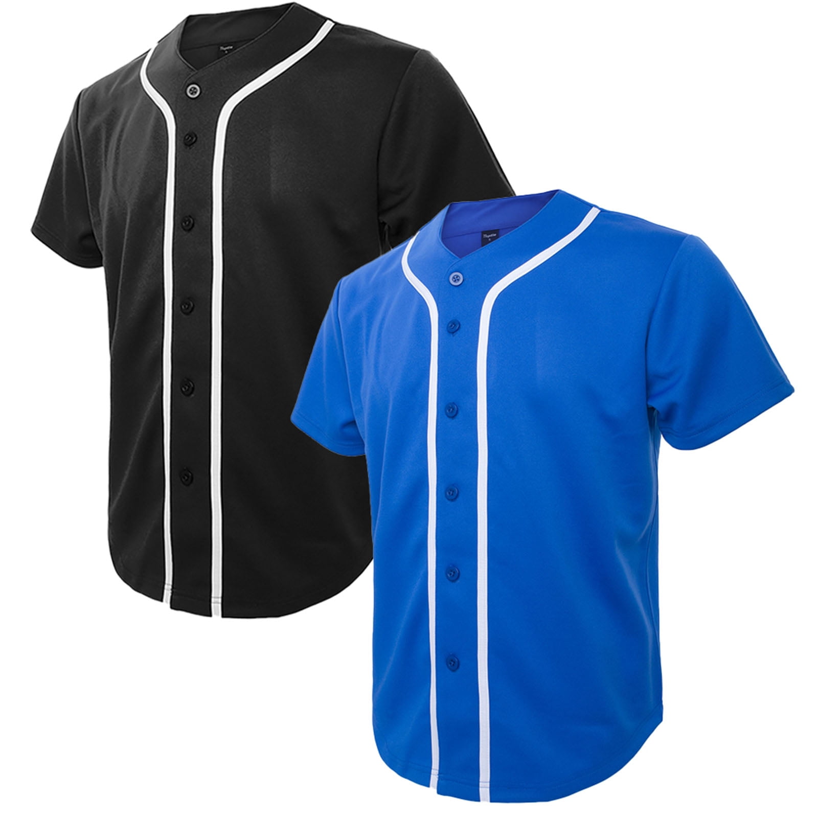 TOPTIE Lot de 2 Chandails de Baseball pour Homme, Chandail Boutonné à Manches Courtes - Noir Bleu - M
