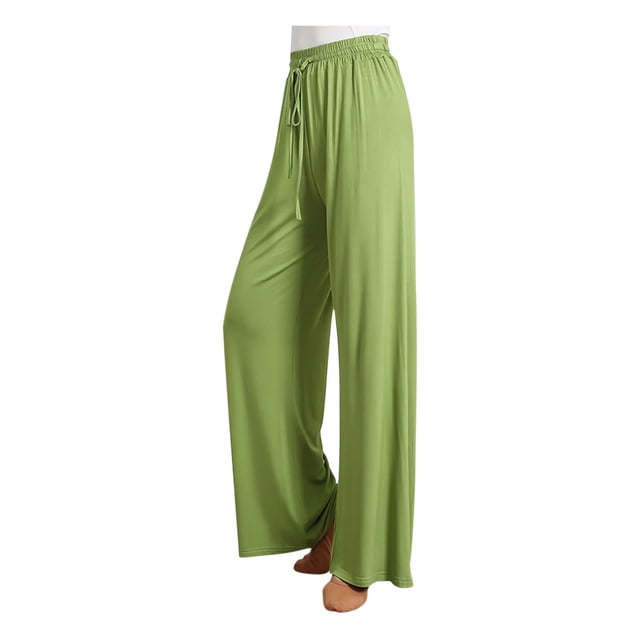 Diufon Straight Pants for Women Elastic High Waist Drawstring Pants Cotton Solid Color Lounge Wide Leg Pants