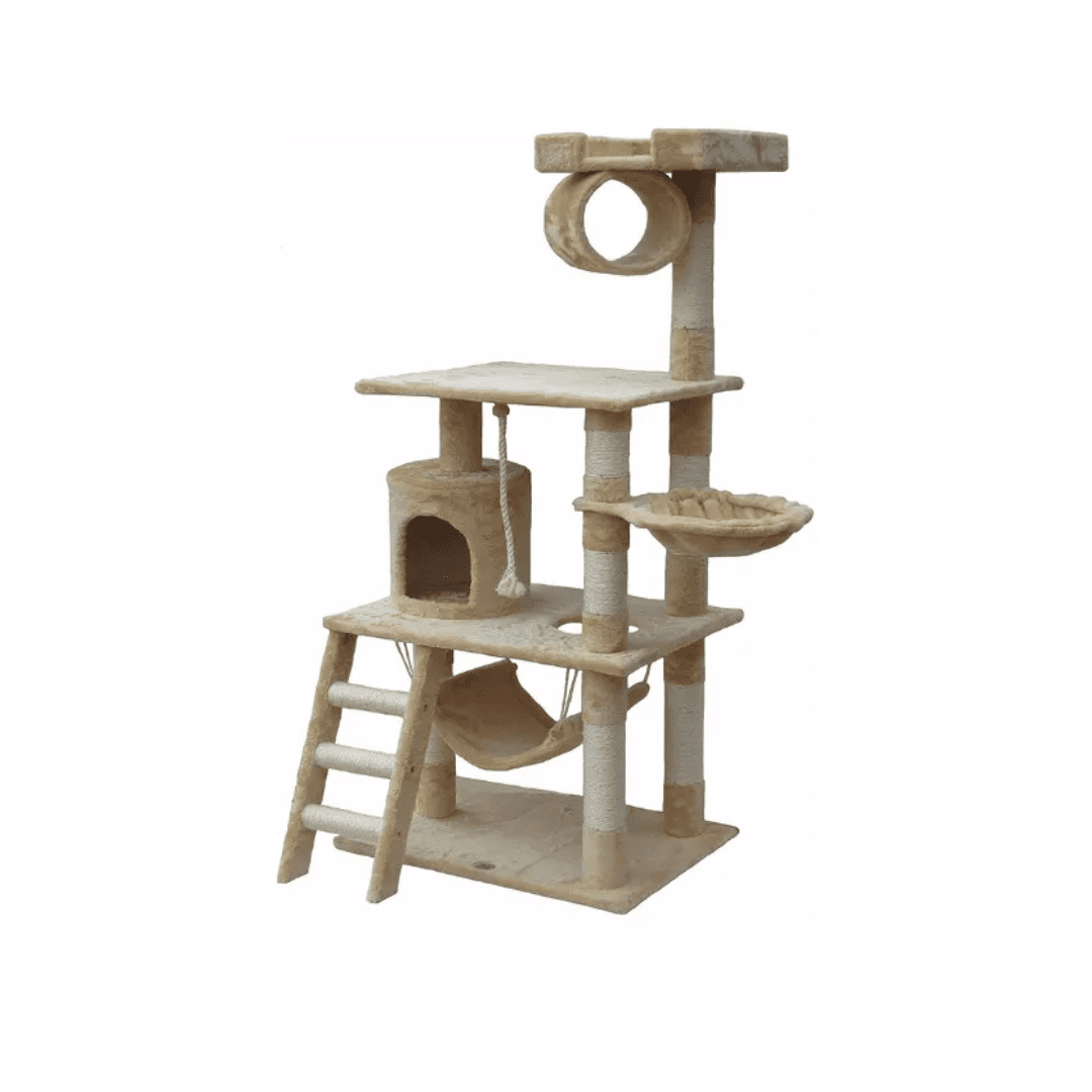 57" Cat Tree Condo for Cats, Multi-Level Cat Tower with 3 Platforms, Sisal Scratching Posts, Cat House Furniture, Beige