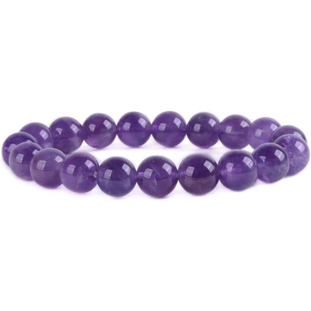Bracelet Extensible Unisexe en Perles Rondes de 10 mm en Pierre Précieuse d'Améthyste Naturelle 7 Pouces