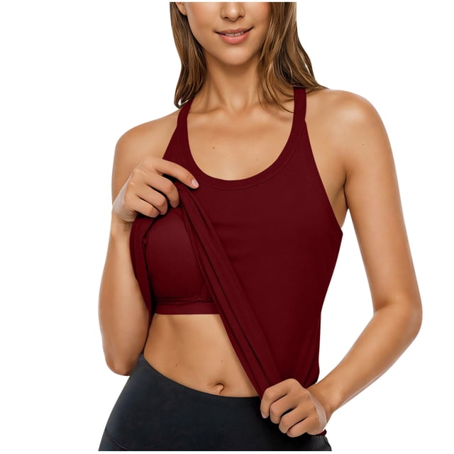 cfhntfmh Womens Tank Tops Built-In Bra Ribbed Cami Tanks Lightweight Racerback Yoga Sports Undershirt Tank Running Shirts