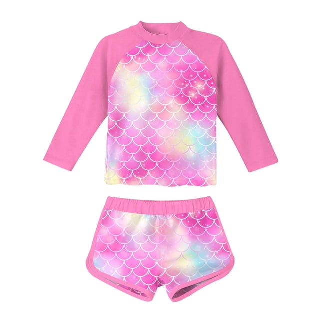Kid Girls Rash Guard Swimwear Hawaiian Ruffle Long Sleeve Sun Protection Girls Baby Girl Bathing Suit 10-11 Years
