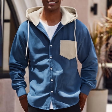 NJDVHB Manteaux d'Automne et d'Hiver pour Hommes, Doudoune pour Homme, Trenchs pour Hommes, Uni, à Manches Longues, à Capuche, avec Cordon de Serrage, Poches, Veste à Boutons, Bleu, TTTG