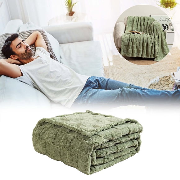 TOUMENY Soft Thick Flannel Throw Blanket, Cozy Warm Nap Blanket with Fleece, Lightweight Comfortable Bed Sofa Cover for Couch Living Room Bedroom, Green