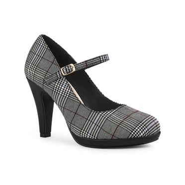 BLISSFUL STEP Edition Women's Pump Plaid Platform Stiletto Heels Pumps Black White 6