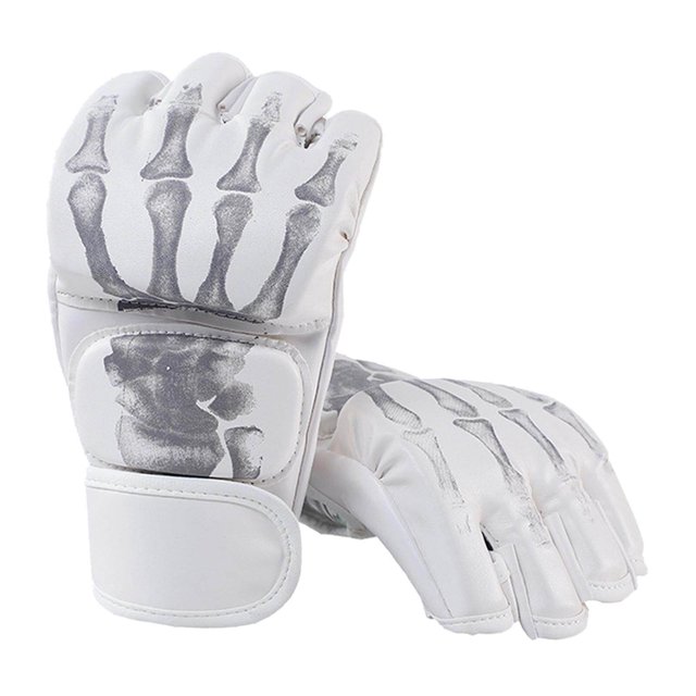pitrice Gants de Boxe Respirants Équipement de Protection pour Hommes Femmes Sac de Frappe Sparring Démon Main Blanc