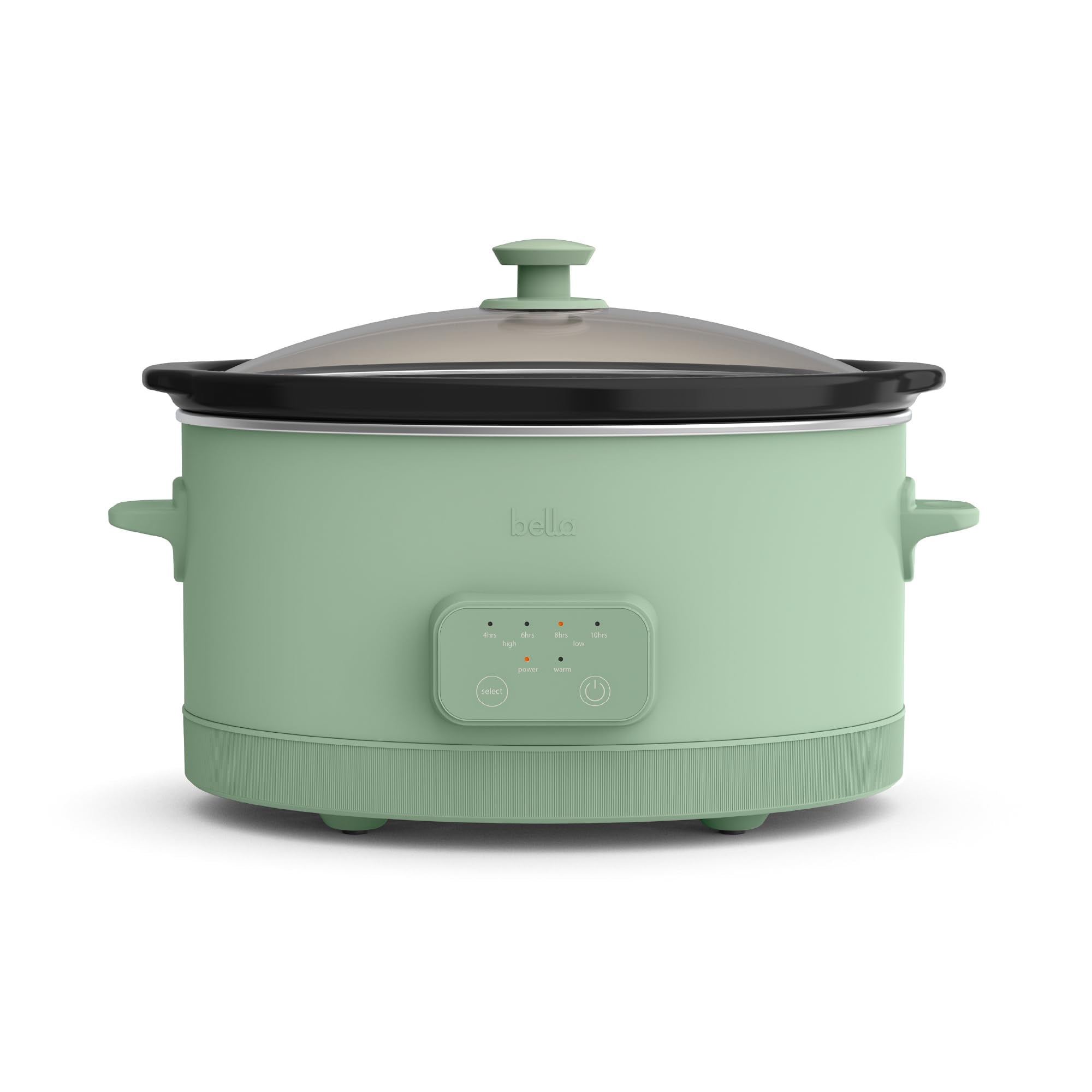 bella 6.0 Qt Programmable Slow Cooker EverGood Ceramic Nonstick Coating Adjustable Temperature & Cooking Times Dishwasher Safe Stoneware Pot & Tempered Glass Lid Tangle Free Cord Wrap Seaglass
