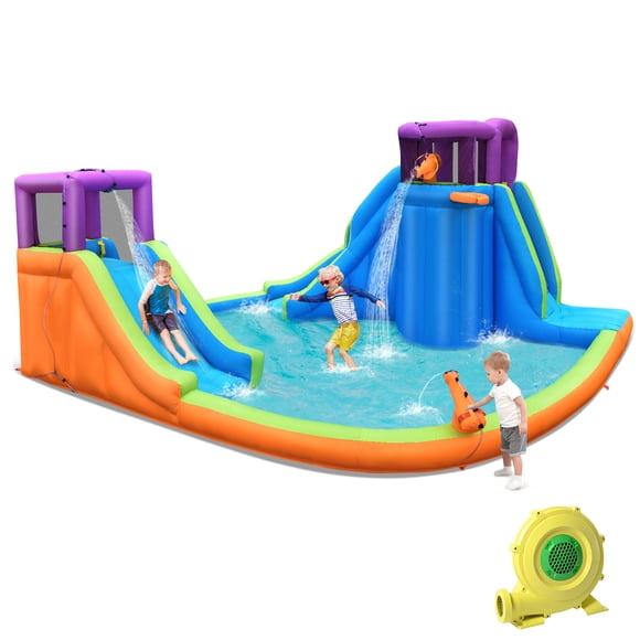 Patiojoy Inflatable Water Park Double Water Slide Blow Up Bouncer with Climbing Wall & 950W Blower