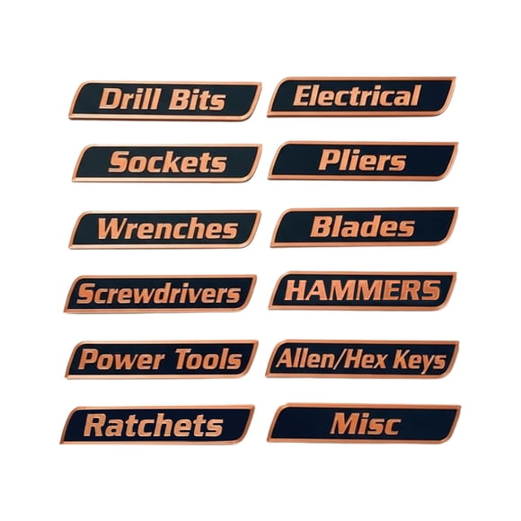Tool Bag 2 Category Enhancement General Organization Labels for Tool Storage Reusable 12-Label Set for Steel Toolboxes Carts Drawers and Cabinets
