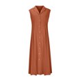 thumbnail image 4 of Amzcrzy Robes pour Femmes Couleur Unie Sans Manches Robes de Printemps Col en V à Boutons Robe d'Été Confortable Robe en Coton et Lin Tendance Col Rabattu Robes Maxi, 4 of 6