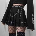 thumbnail image 3 of Punk Cross Print Dark Mini Skirts Chain Belt Black Uniform Pleated Skirt, 3 of 5