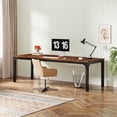 thumbnail image 2 of Fnova 78.7" Modern Computer Desk with Wood Desktop, Metal Frame Office Desk, Rustic Brown, 2 of 14