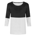 thumbnail image 4 of IROINID T-Shirts pour Femmes à Manches 3/4 Réduits Imprimés, T-shirt Ample, Blouse Mi-Longue, Col Rond, Hauts de Détente, Noir, 4 of 4