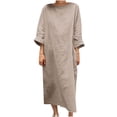 thumbnail image 1 of TopLLC Robe d'Été pour Femmes Robe en Coton et Lin Col Ras du Cou Manches Courtes T-Shirts Basiques Unis Robes Maxi Décontractées avec Poche Robe Grande Taille, 1 of 9