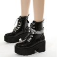thumbnail image 2 of Bottes à Plateforme Gothiques à Chaîne pour Femmes, à Lacets, à Talon Épais, Cloutées, Style Combat, Bottillons de Moto, 2 of 5