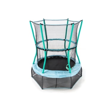 SKYWALKER TRAMPOLINES 48 pouces, rond bleu sarcelle, trampoline d'intérieur pour enfants, mini videur, rebondeur avec filet de sécurité et rembourrage