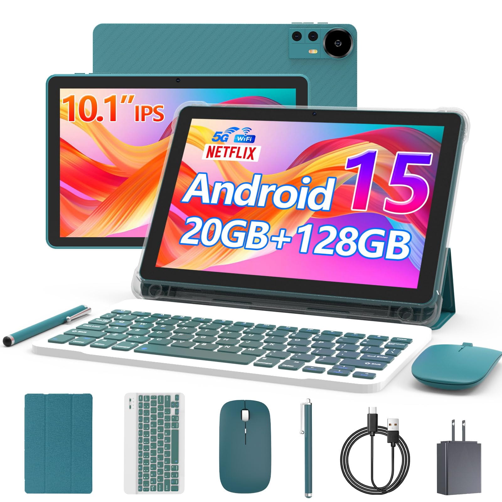 CUPEISI Android 15 Tablet 10 Inch, 20GB RAM+128GB ROM/ 2TB Expandable, 2.0GHz Quad-core Processor, 1280*800 HD Screen, 5G WiFi6 B