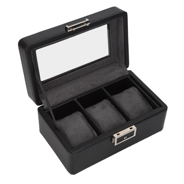 Watch Jewelry Storage Box, Black Watch Storage Case PU Leather 3 Grids Space Saving For Display