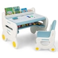 thumbnail image 1 of Costway Kids Drawing Table & Chair Set for Reading Playing with Pens & Blackboard Eraser Blue, 1 of 10