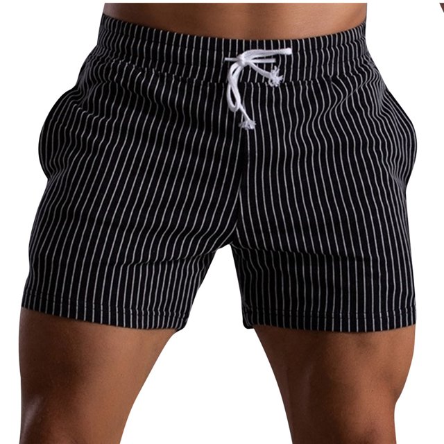Mens Shorts Mens Stripe Printed Casual Drawstring Pockets Elastic Sports Shorts