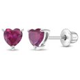 thumbnail image 1 of CZ Heart Solitaire Simulated Ruby Earrings Screw Back - Sterling Silver, 1 of 6