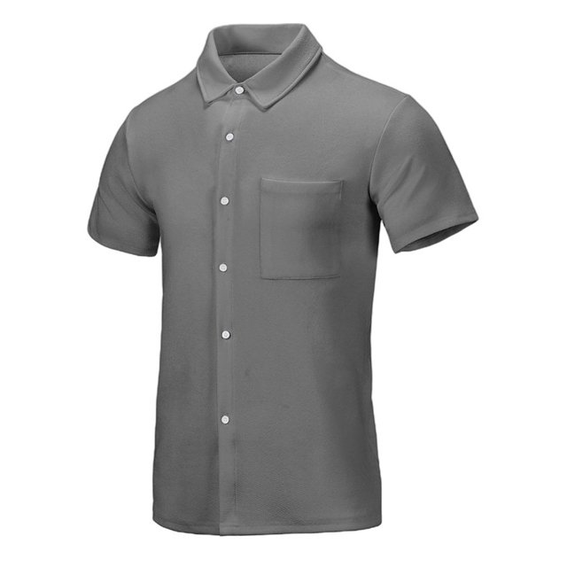 Birdeem Shirts for Men Mens Summer Solid Pocket Button Flip Collar Casual Top