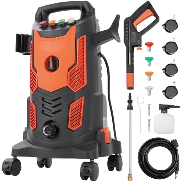 KFFKFF Electric Pressure Washer, 2300 PSI, Max Flow 1.9 GPM, 1900W, includes 26 ft Hose, 4 Nozzles, Foam Cannon, with a Retractable Handle for Easy Movement, Ideal for Cleaning Decks, Vehicles