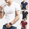 thumbnail image 1 of MesaSe Men Plus Size Summer Basic Top Solid Color Short Sleeve V Neck Slim Fit T-Shirt, 1 of 8