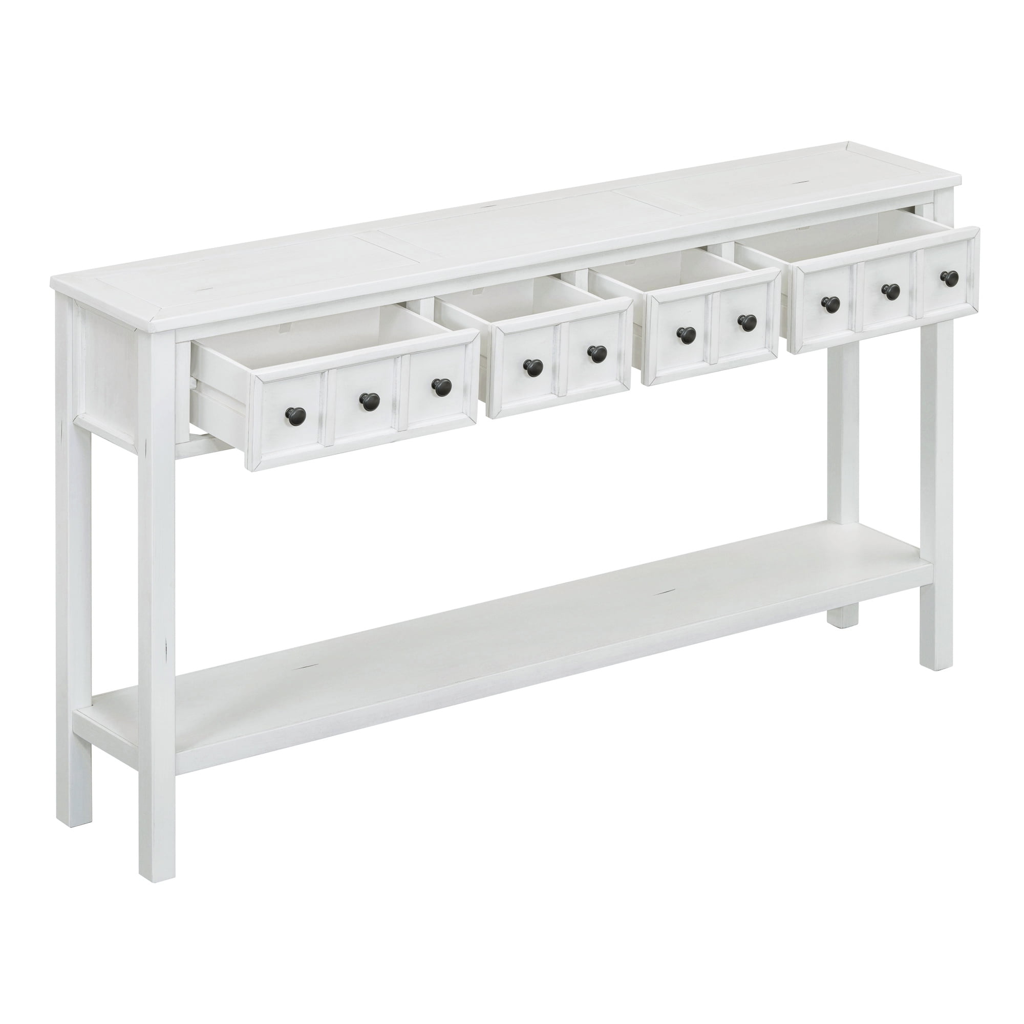 Noble House Rustic Entryway Console Table, 60" Table with two Different Size Drawers and Bottom Shelf for Storage ,Antique White