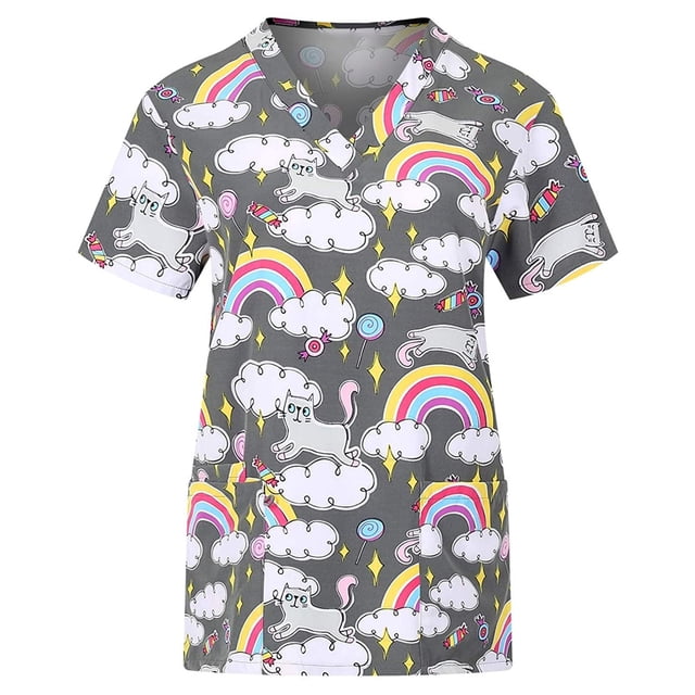 Birdeem Women Short Sleeve V-Neck Tops with Pockets Working Uniform Workwear Top