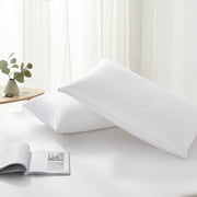 Highland Feather 800 Fill Power European White Down Pillow 700TC Pure Cotton Casing Brodeaux Soft and Comfy Support, Medium, Queen Size, 19 oz, Two Pillows
