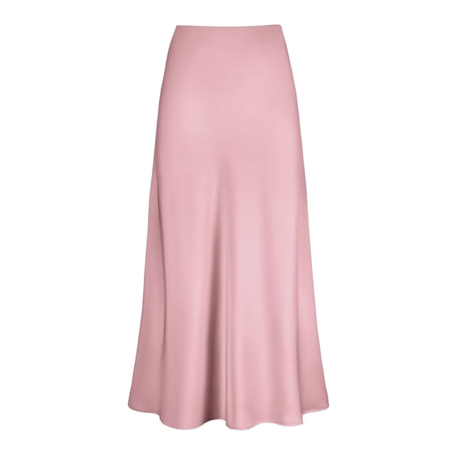 Jupe Taille Haute pour Femmes, Robe en Satin Uni, Élégante à Fermeture Éclair, Midi