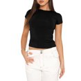 thumbnail image 1 of Gupgi Women Crop Top Basic Slim T-Shirts Summer Solid Color Tees, 1 of 9