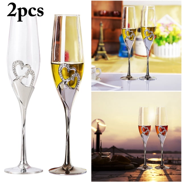 2PCS Champagne Flute Creative Heart Decor Toasting Glass Champagne Glass