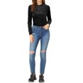 thumbnail image 2 of INSPIRE CHIC T-Shirts en Velours pour Femmes Col Rond Manches Longues Décontracté m Noir, 2 of 7