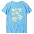 thumbnail image 4 of KIHOUT Nouveau Haut de Mode d'Été pour Femmes 2025, T-Shirt à Manches Courtes à Col Rond Décontracté à Imprimé Floral Bleu Ciel TG, 4 of 5