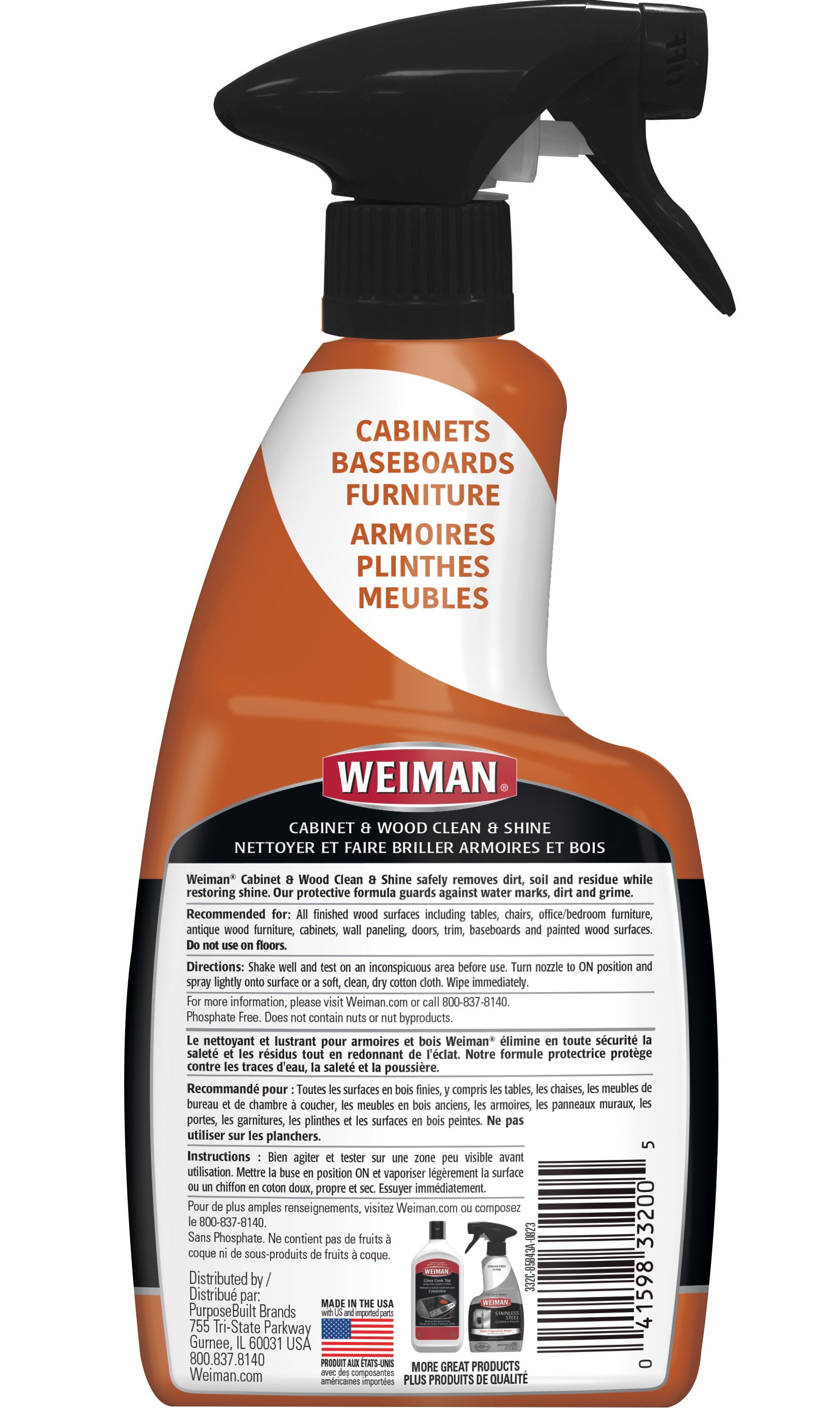 Weiman Nettoyant et Lustrant pour Armoires & Bois pour Meubles, Armoires, Plinthes, Parfum d'Amande, 473ml